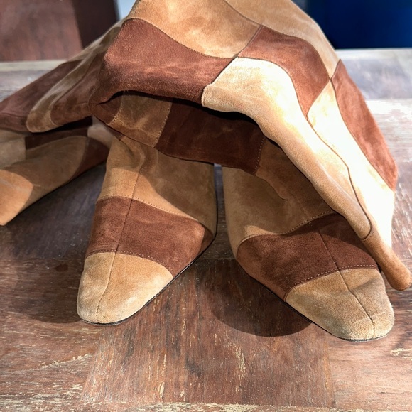 STAUD Wally Patchwork Heeled Boots in Tan and Brown Penny Lane - Picture 3 of 9